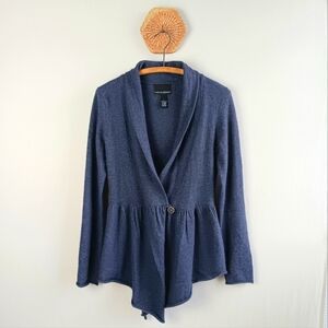 Cynthia Rowley Navy Peplum Cardigan Long Sleeve Angora Wool Blend Sweater Sz Sm